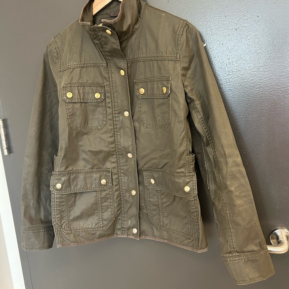 J. Crew S EUC Olive Green waxed barn coat field coat jacket- classic/equestrian - Picture 2 of 13
